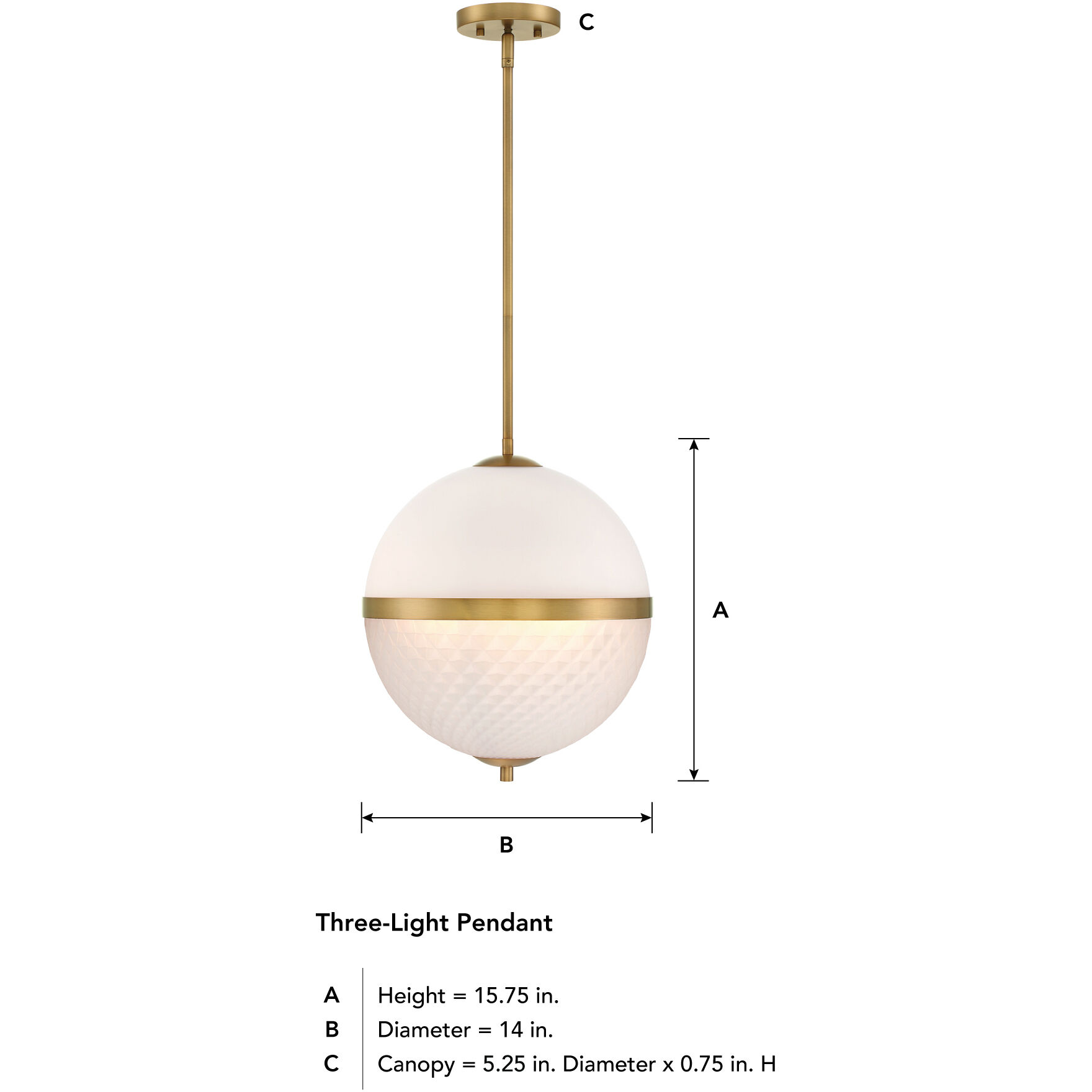 Dia 3 Light 14 inch Old Satin Brass Pendant Ceiling Light
