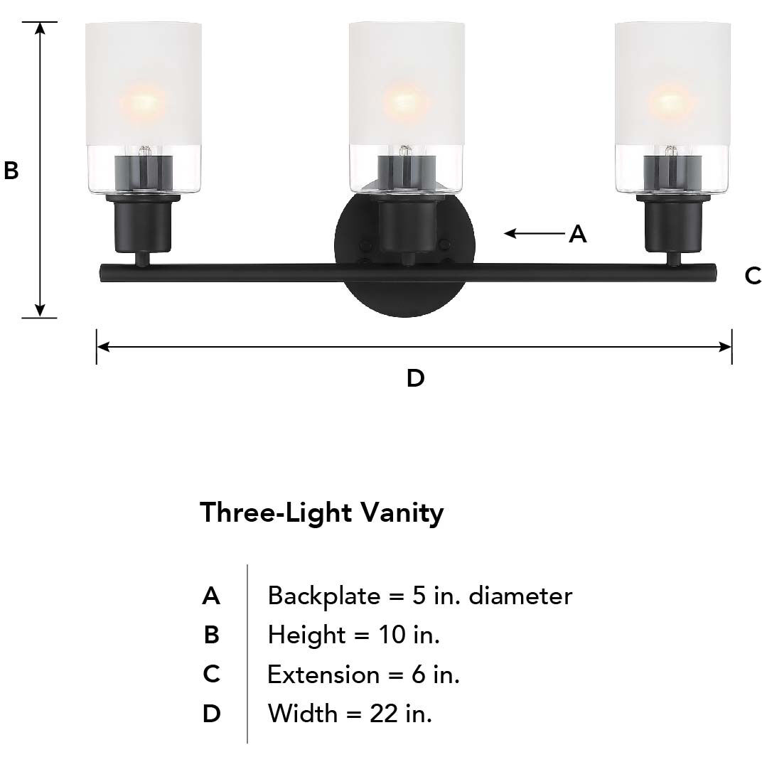Cedar Lane 3 Light 22 inch Matte Black Vanity Light Wall Light