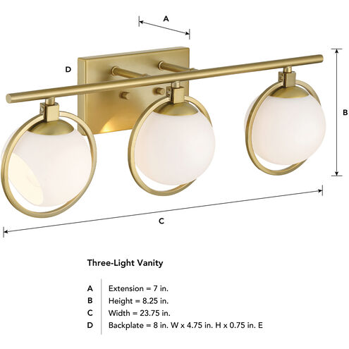 Teatro 3 Light 23.75 inch Brushed Gold Vanity Light Wall Light
