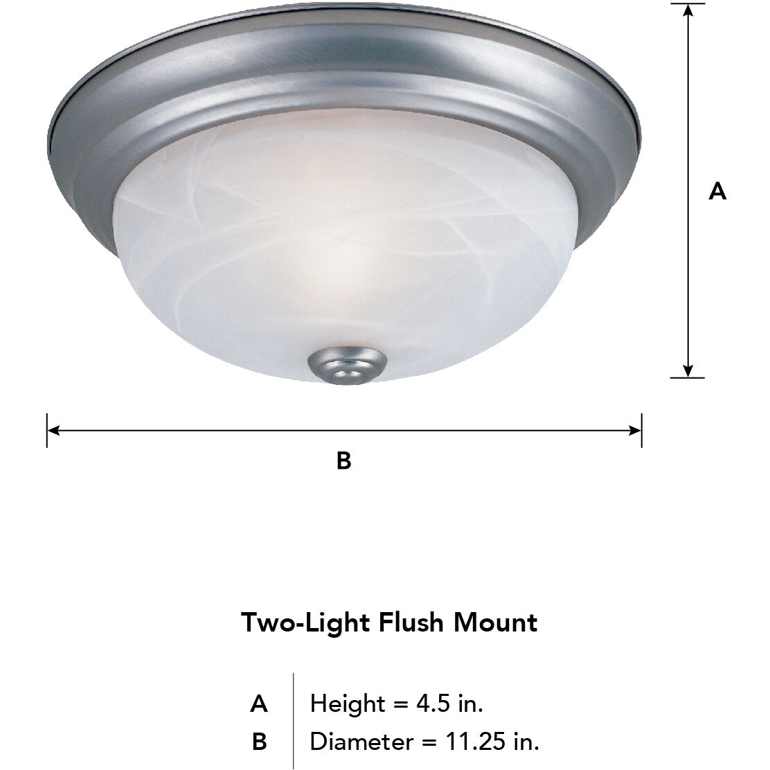 Decorative 2 Light 11 inch Pewter Flushmount Ceiling Light in White Alabaster, Small
