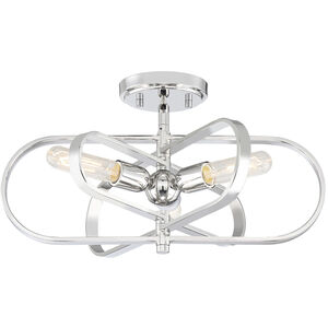 Kenzo 3 Light 18 inch Polished Nickel Semi-Flush Ceiling Light
