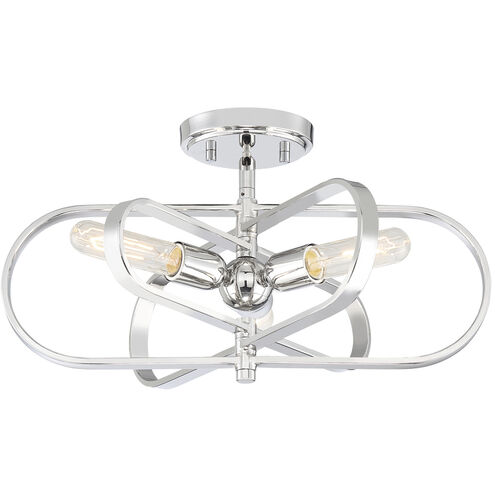 Kenzo 3 Light 18 inch Polished Nickel Semi-Flush Ceiling Light