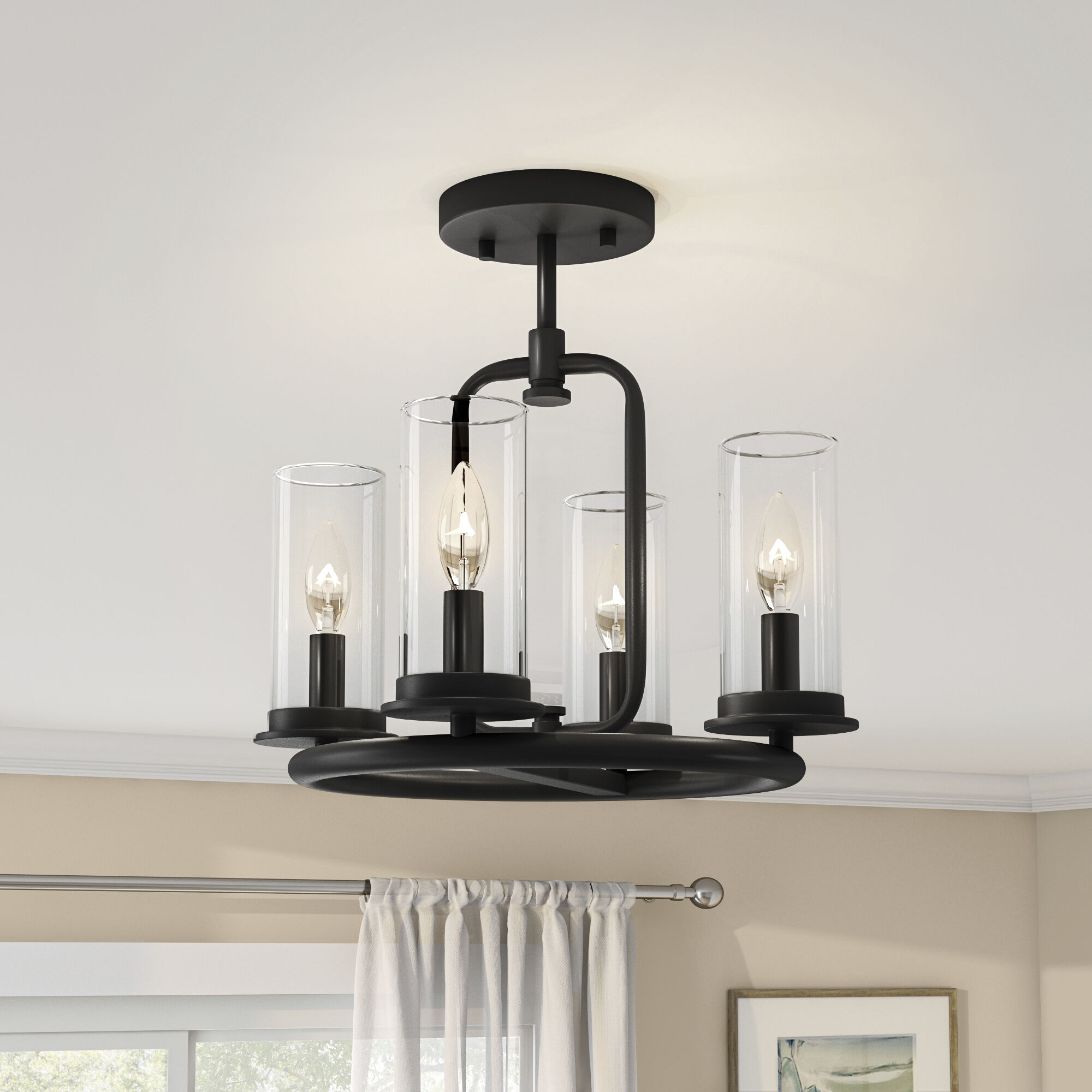 Hudson Heights 4 Light 14 inch Matte Black Pendant Convertible Ceiling Light