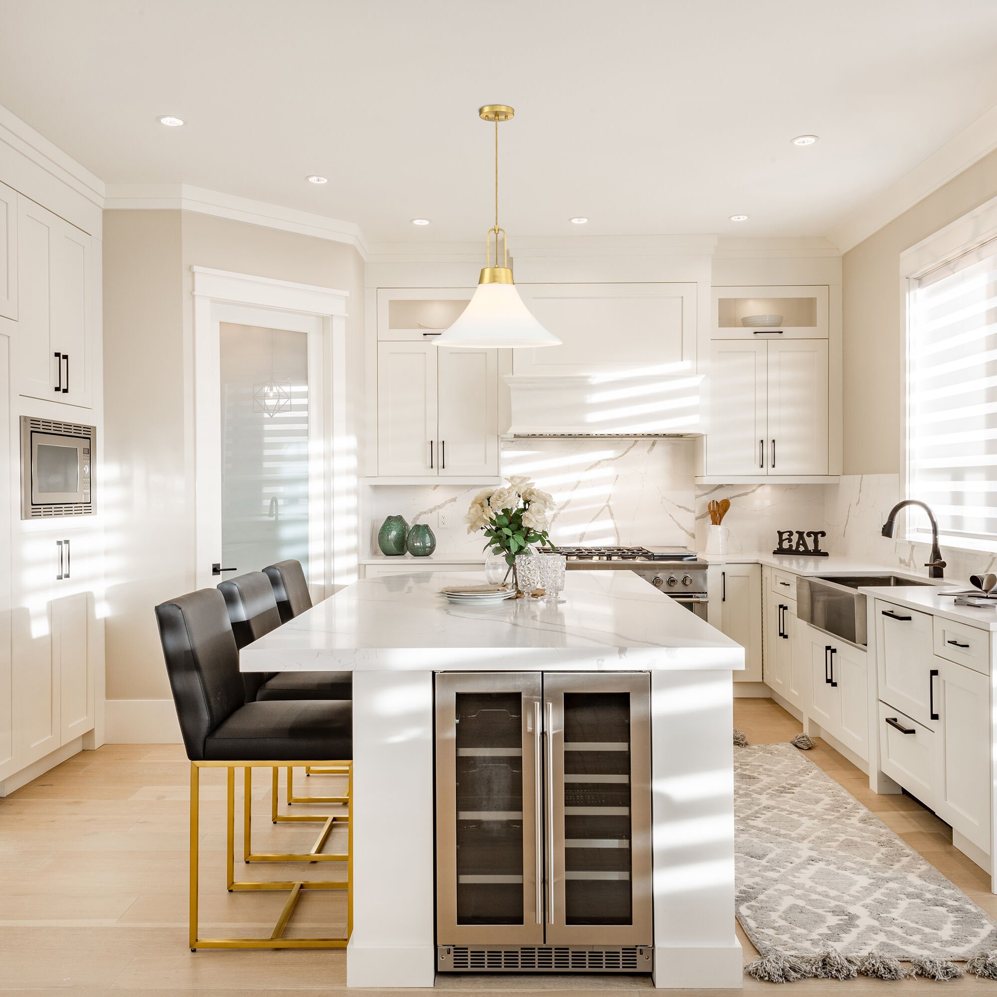 Evergreen Oasis LED 18 inch Brushed Gold Down Pendant Ceiling Light