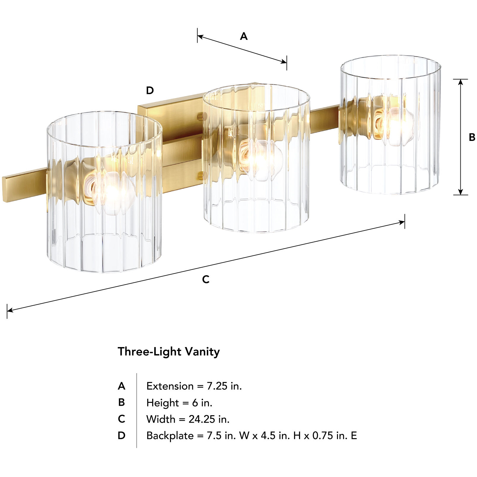 Aries 3 Light 24.25 inch Brushed Gold Vanity Light Wall Light