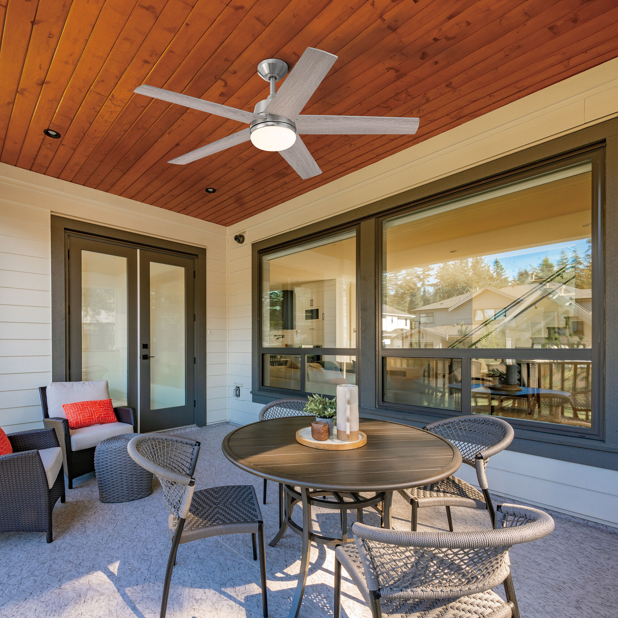 Astrea 52 inch Brushed Nickel with Reversible PSilver/Pearl Gray Blades Smart Color Fan