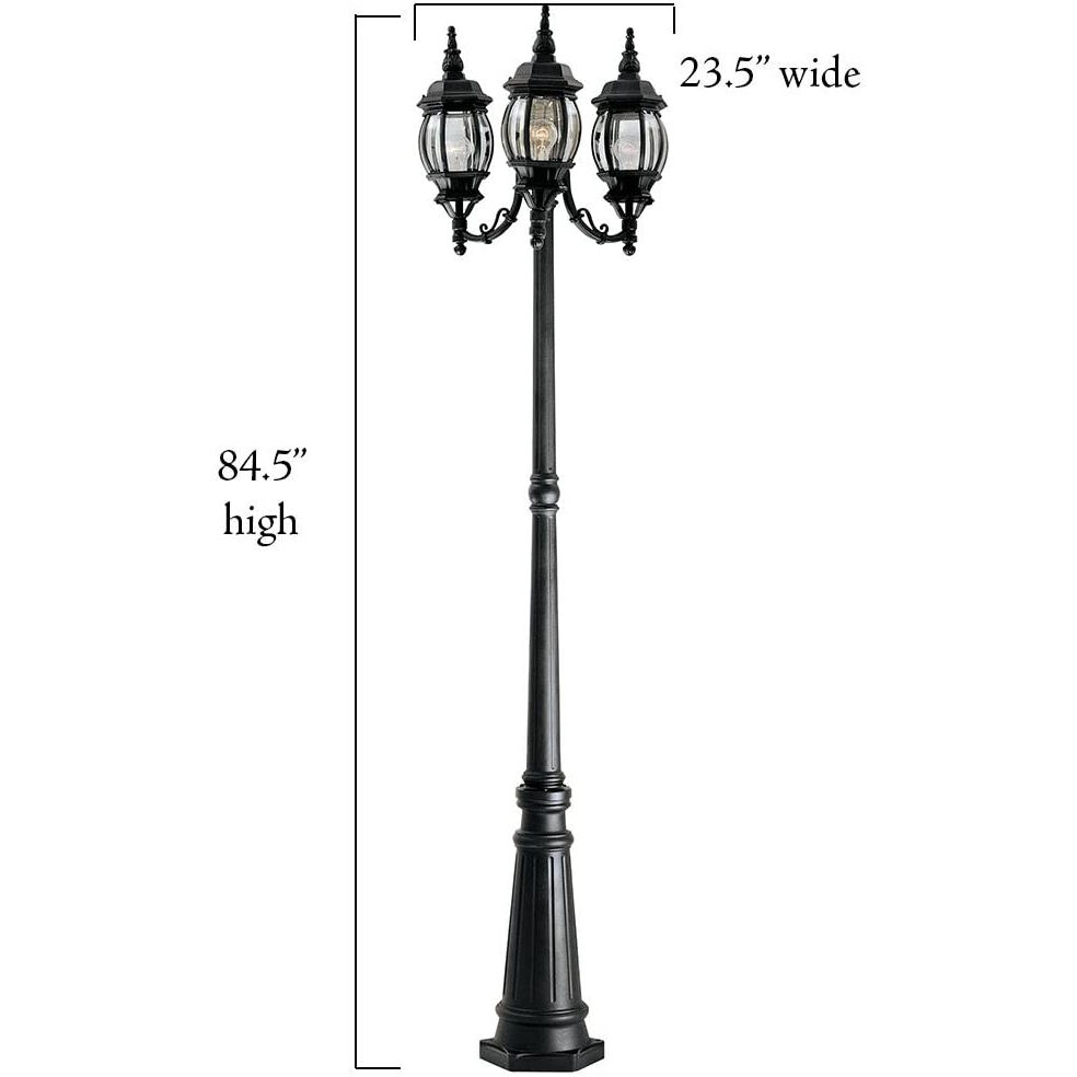 Riviera 3 Light 85 inch Black Outdoor Post Lantern, Post Included