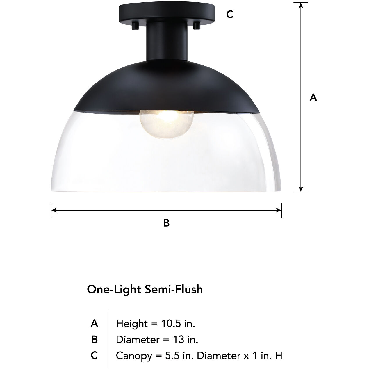 Rey 1 Light 13 inch Matte Black Semi Flush Mount Ceiling Light