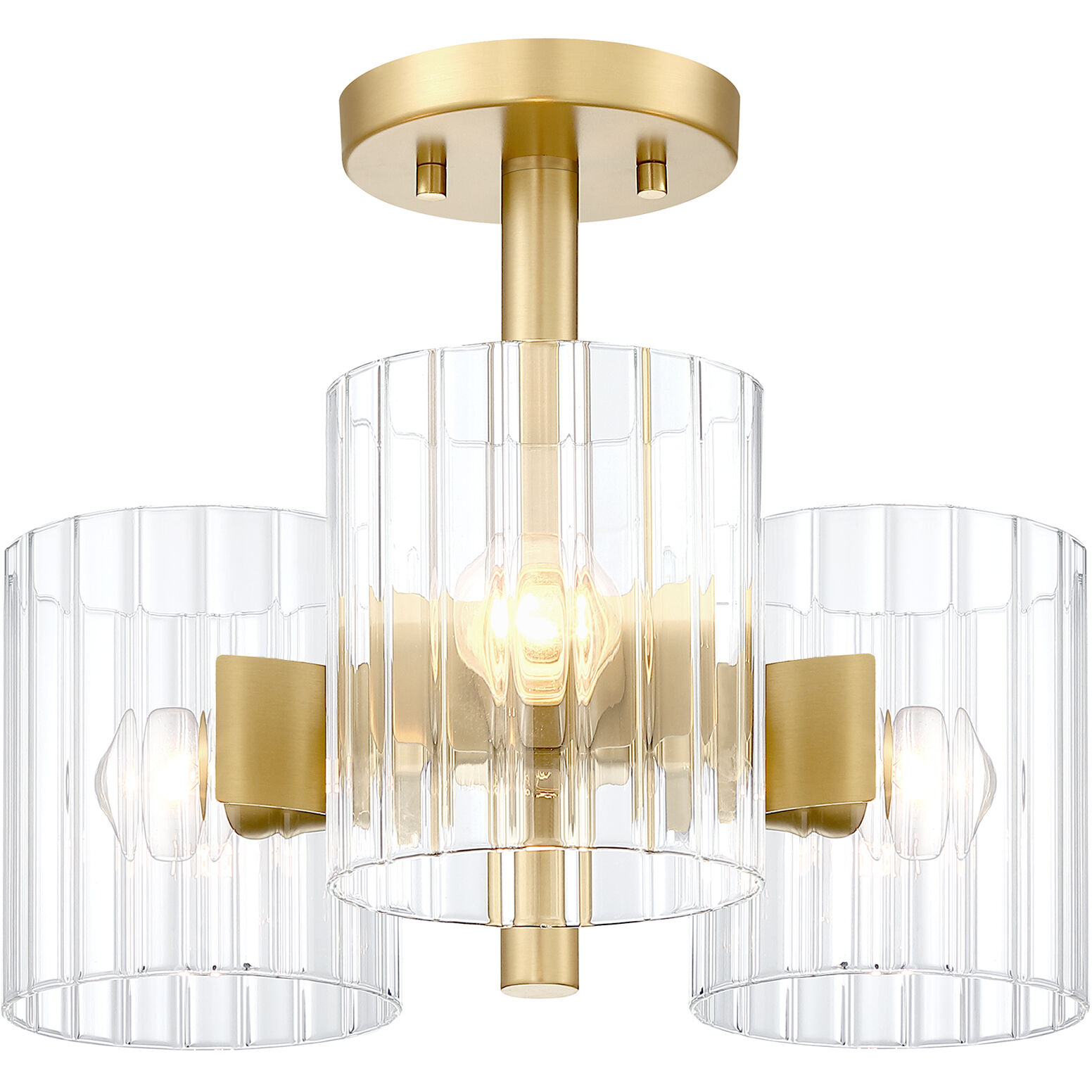 Aries 3 Light 15 inch Brushed Gold Semi-Flush Mount Ceiling Light