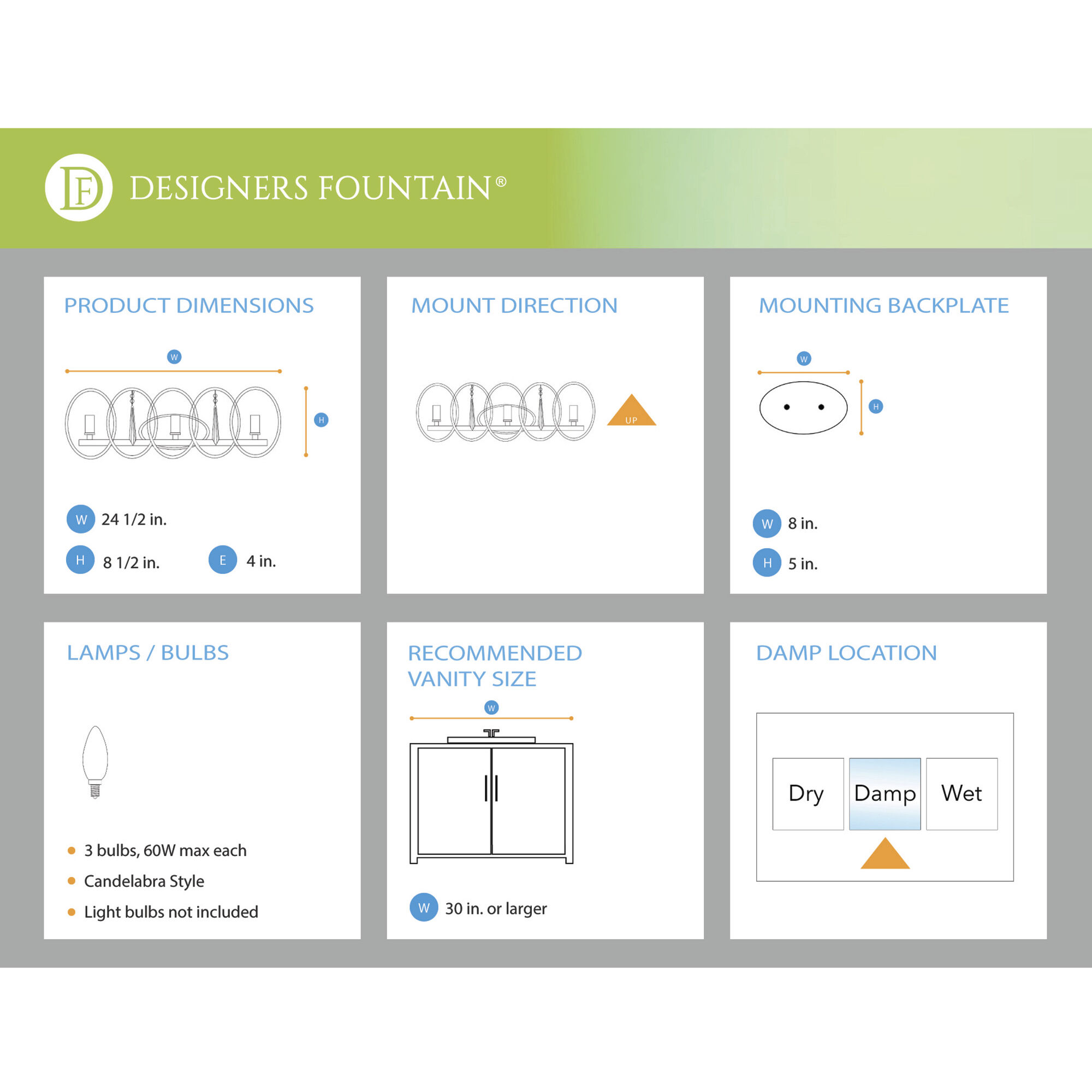 Hutton 3 Light 24.5 inch Sterling Gold Bath Bar Wall Light