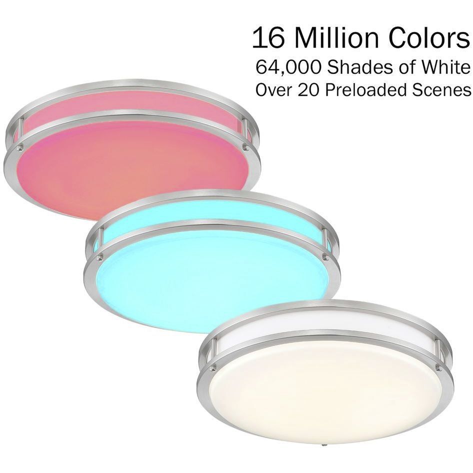 EnviroLite LED 16 inch Brushed Nickel Smart Flush Mount Ceiling Light