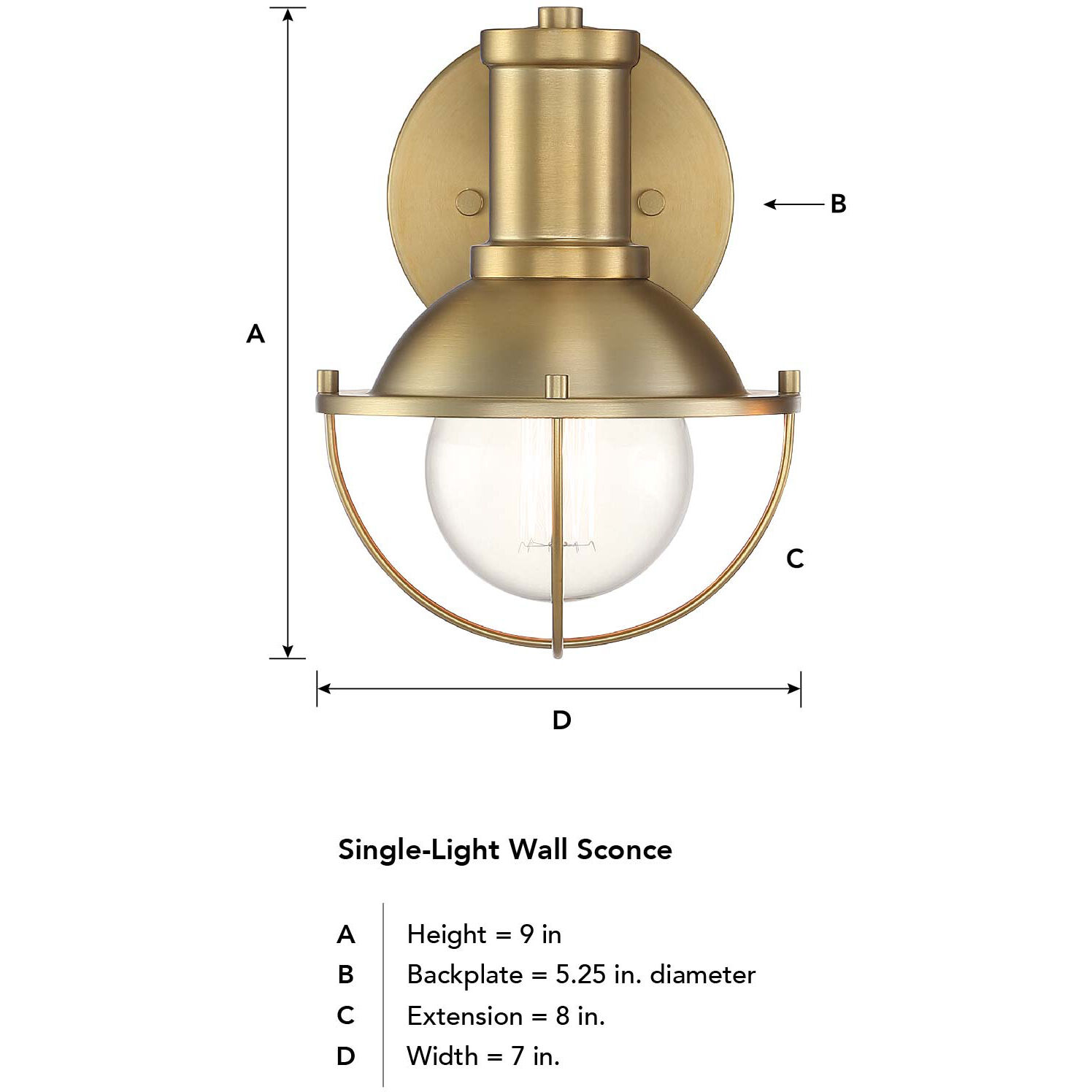 Dalton 1 Light 8 inch Brushed Gold Vanity Light Wall Light