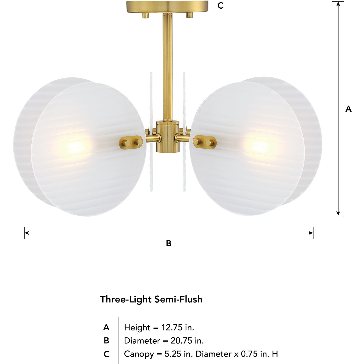 Sky Fall 3 Light 20.75 inch Brushed Gold Semi Flush Mount Ceiling Light