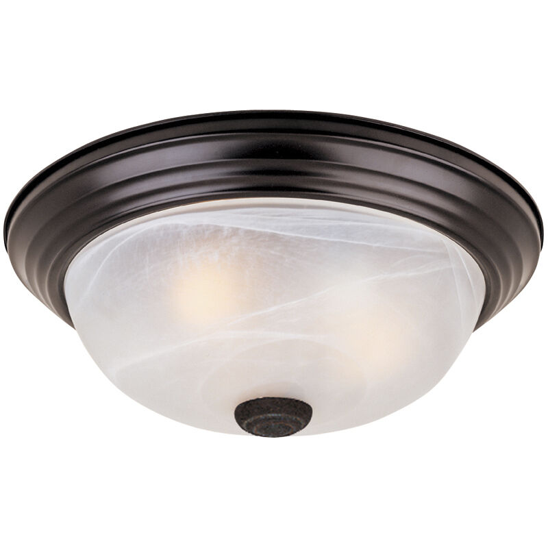 Decorative 2 Light 13 inch Oil Rubbed Bronze Flushmount Ceiling Light in White Alabaster, Medium