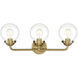 Knoll 3 Light 24 inch Brushed Gold Bath Bar Wall Light
