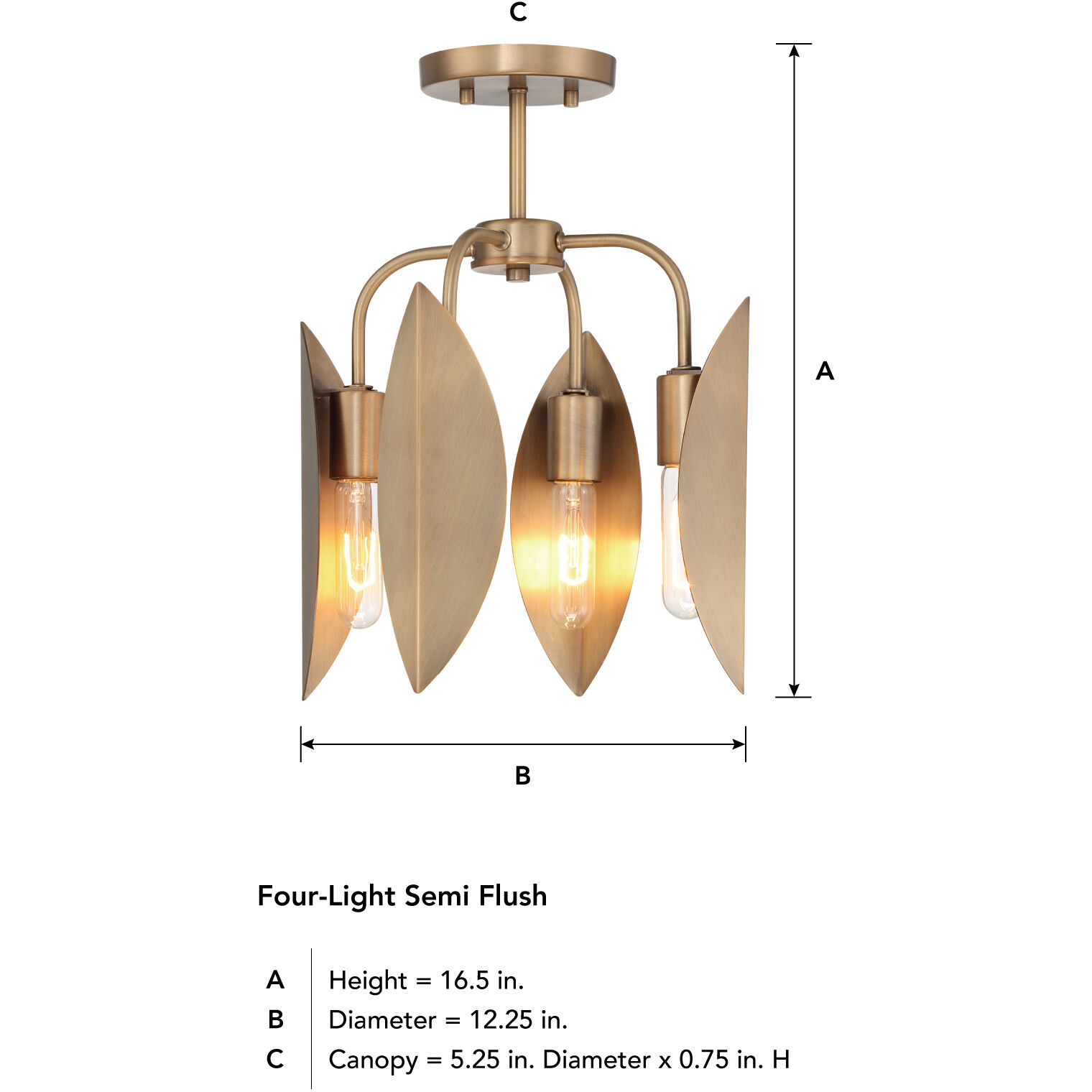 Eden 4 Light 12.25 inch Old Satin Brass Semi-Flush Mount Ceiling Light