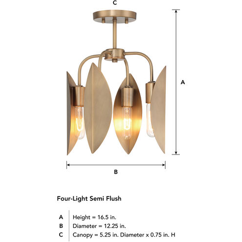Eden 4 Light 12.25 inch Old Satin Brass Semi-Flush Mount Ceiling Light