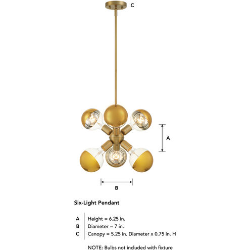 Gambit 6 Light 7 inch Brushed Gold Pendant Ceiling Light