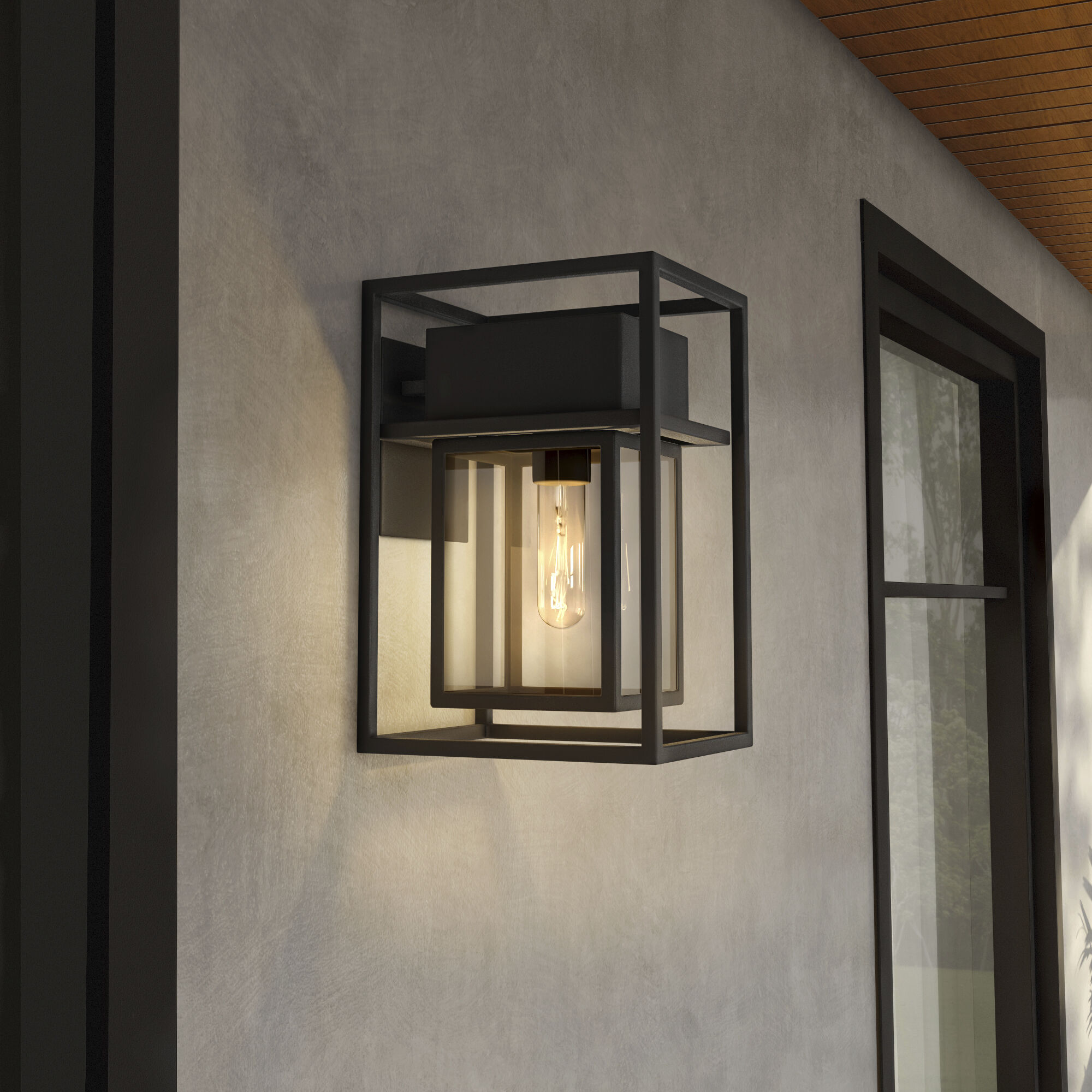Burton 1 Light 12 inch Black Outdoor Wall Lantern