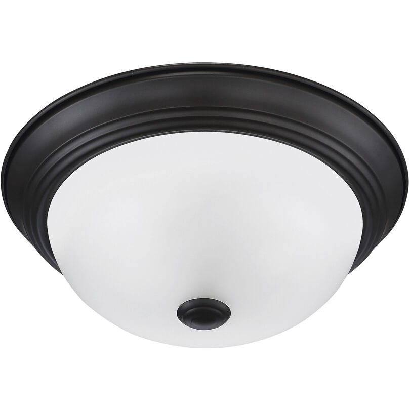 Decorative 2 Light 11 inch Oil Rubbed Bronze Flushmount Ceiling Light in Etched, Small
