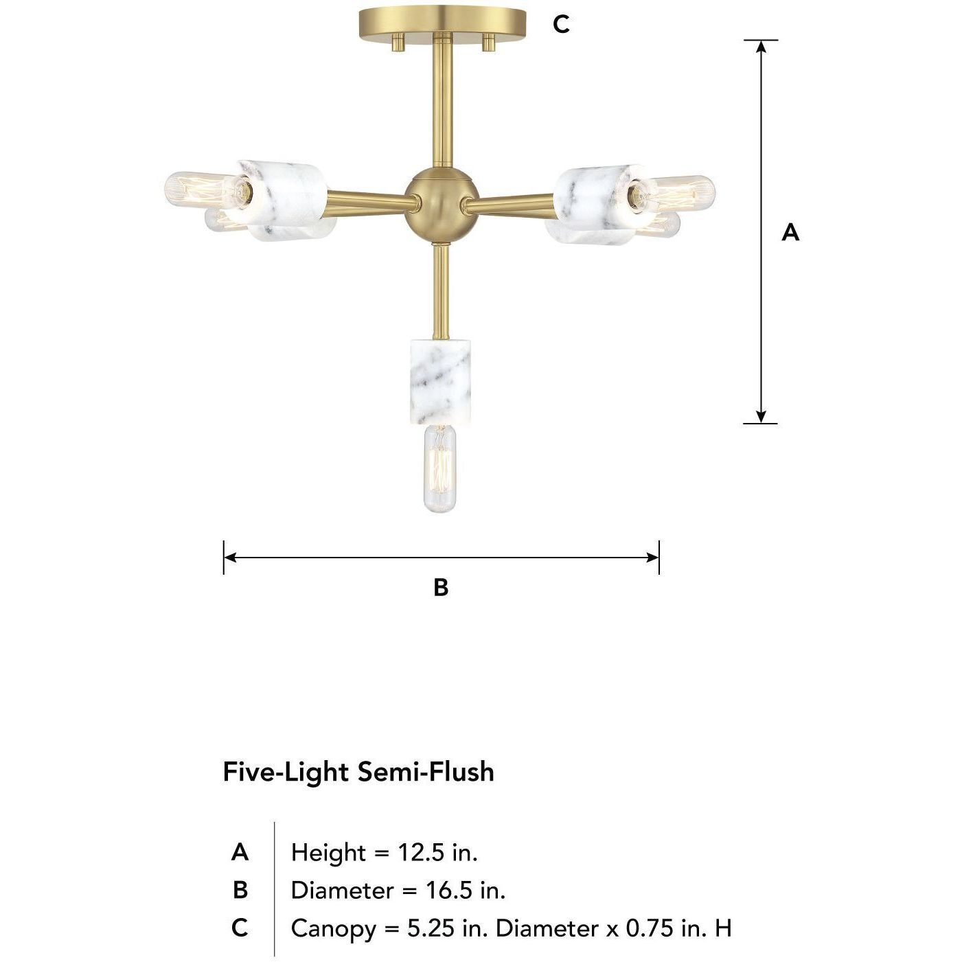 Star Dust 5 Light 16.5 inch Brushed Gold Semi Flush Mount Ceiling Light