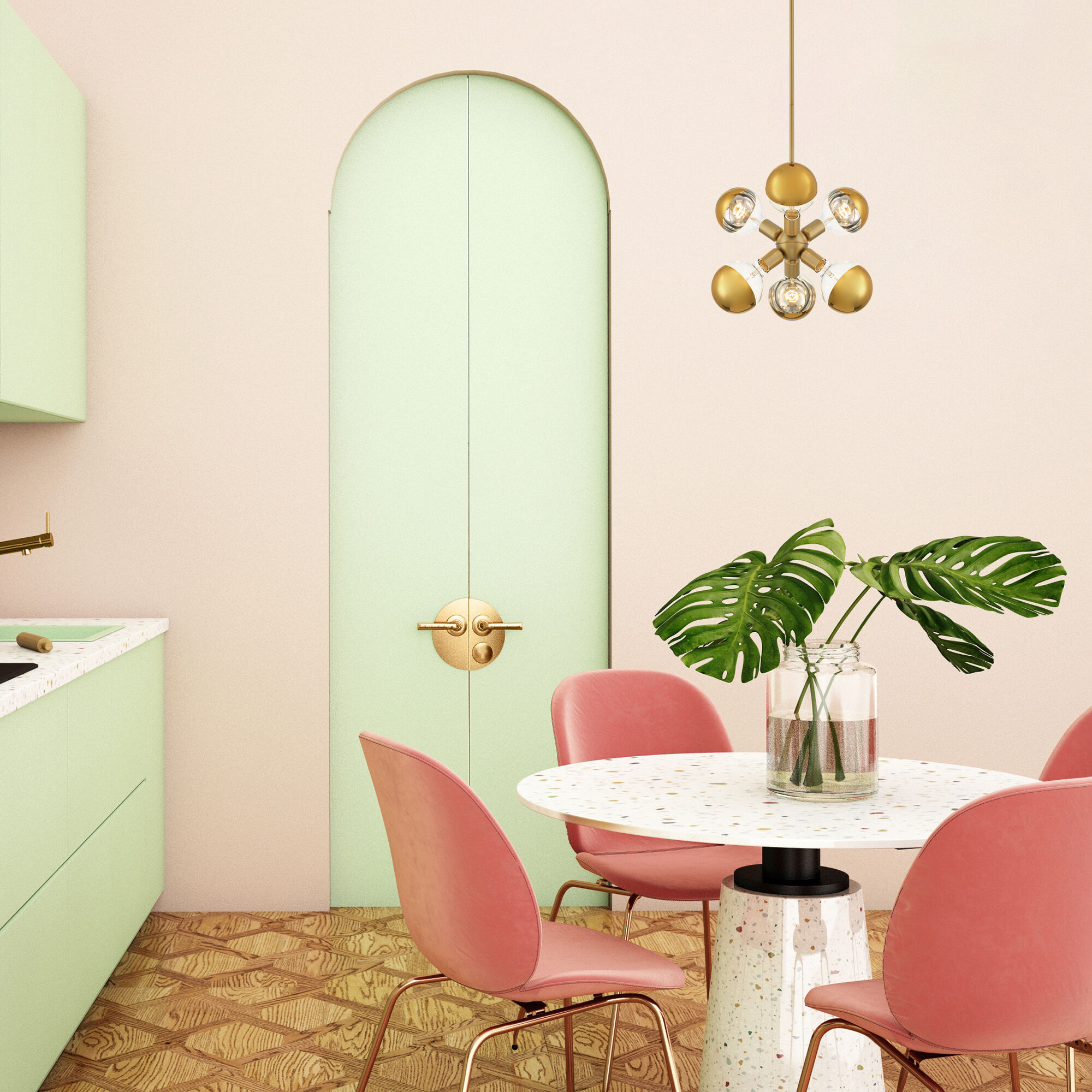 Gambit 6 Light 7 inch Brushed Gold Pendant Ceiling Light