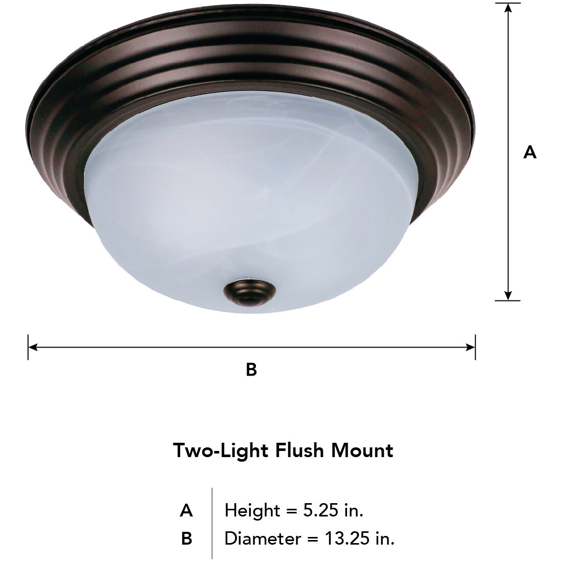 Decorative 2 Light 13 inch Oil Rubbed Bronze Flushmount Ceiling Light in White Alabaster, Medium
