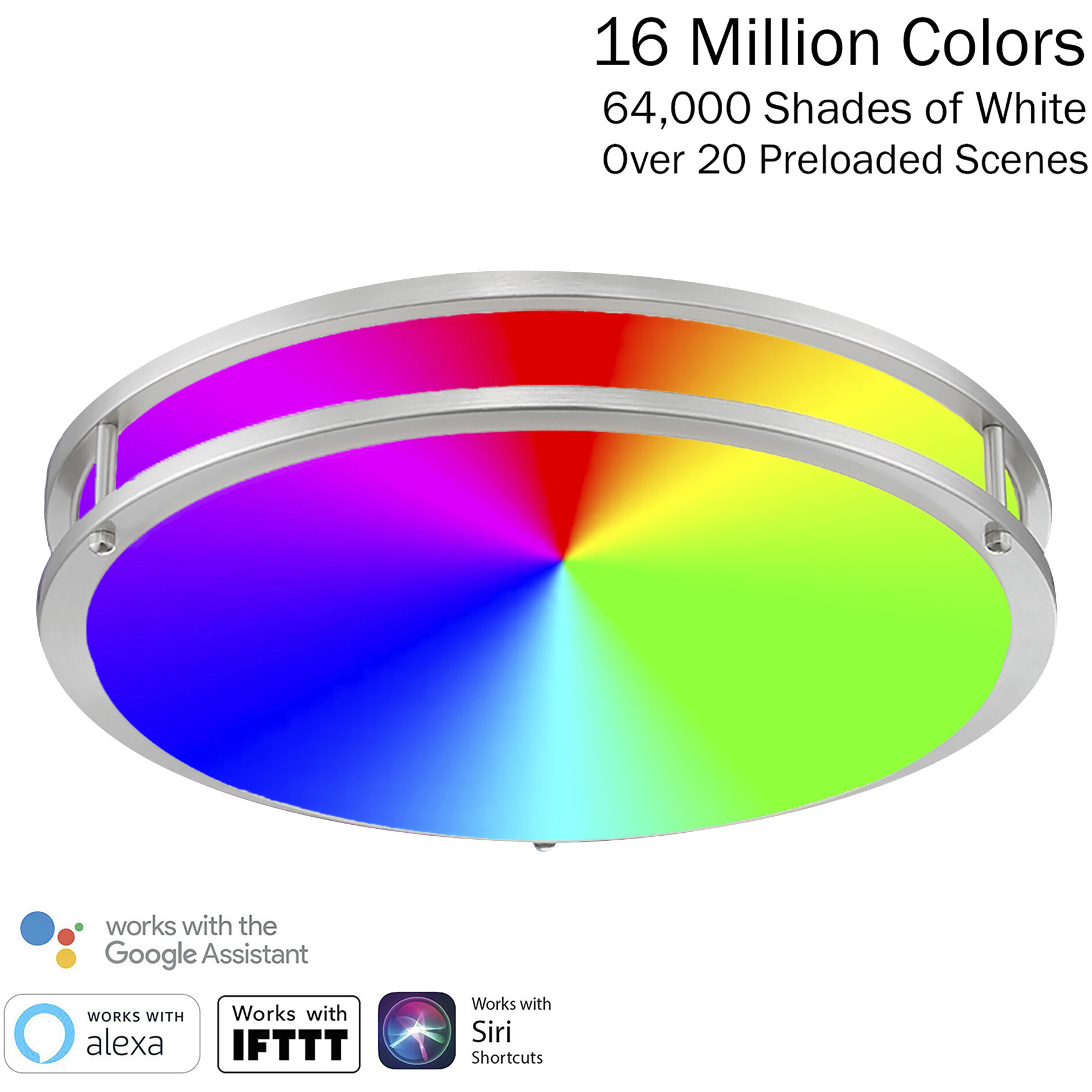 EnviroLite LED 16 inch Brushed Nickel Smart Flush Mount Ceiling Light