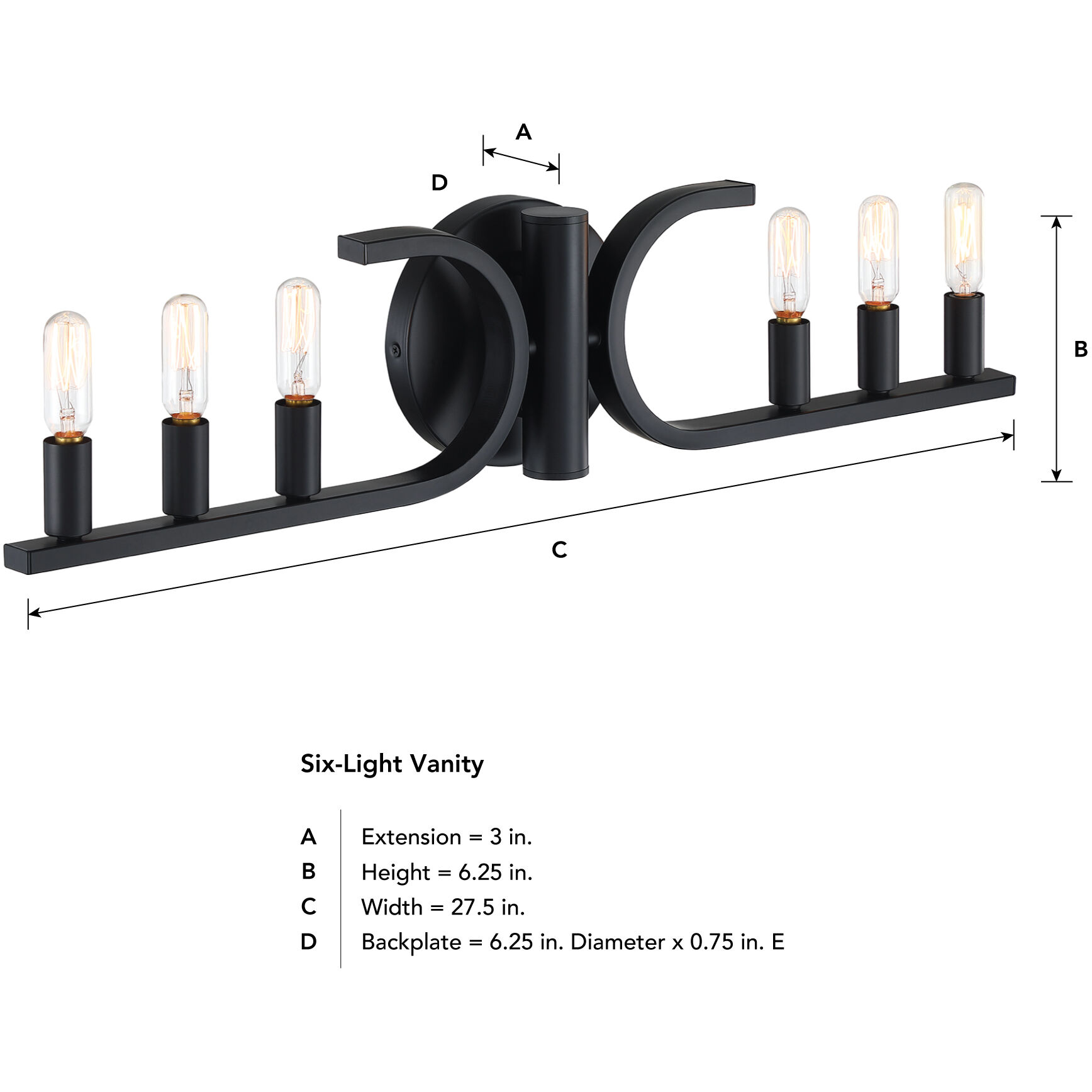 Skye 6 Light 27.5 inch Matte Black Vanity Light Wall Light