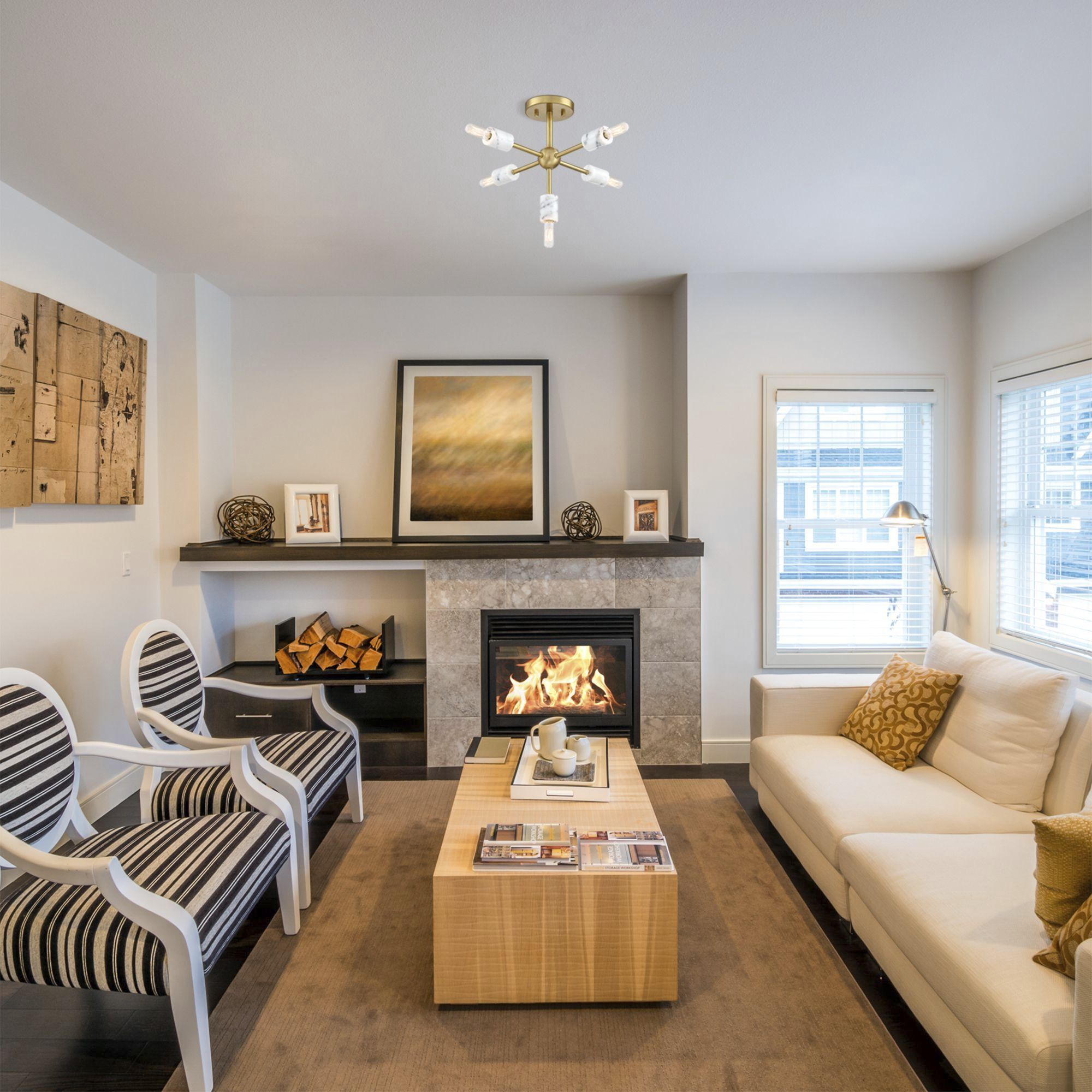 Star Dust 5 Light 16.5 inch Brushed Gold Semi Flush Mount Ceiling Light