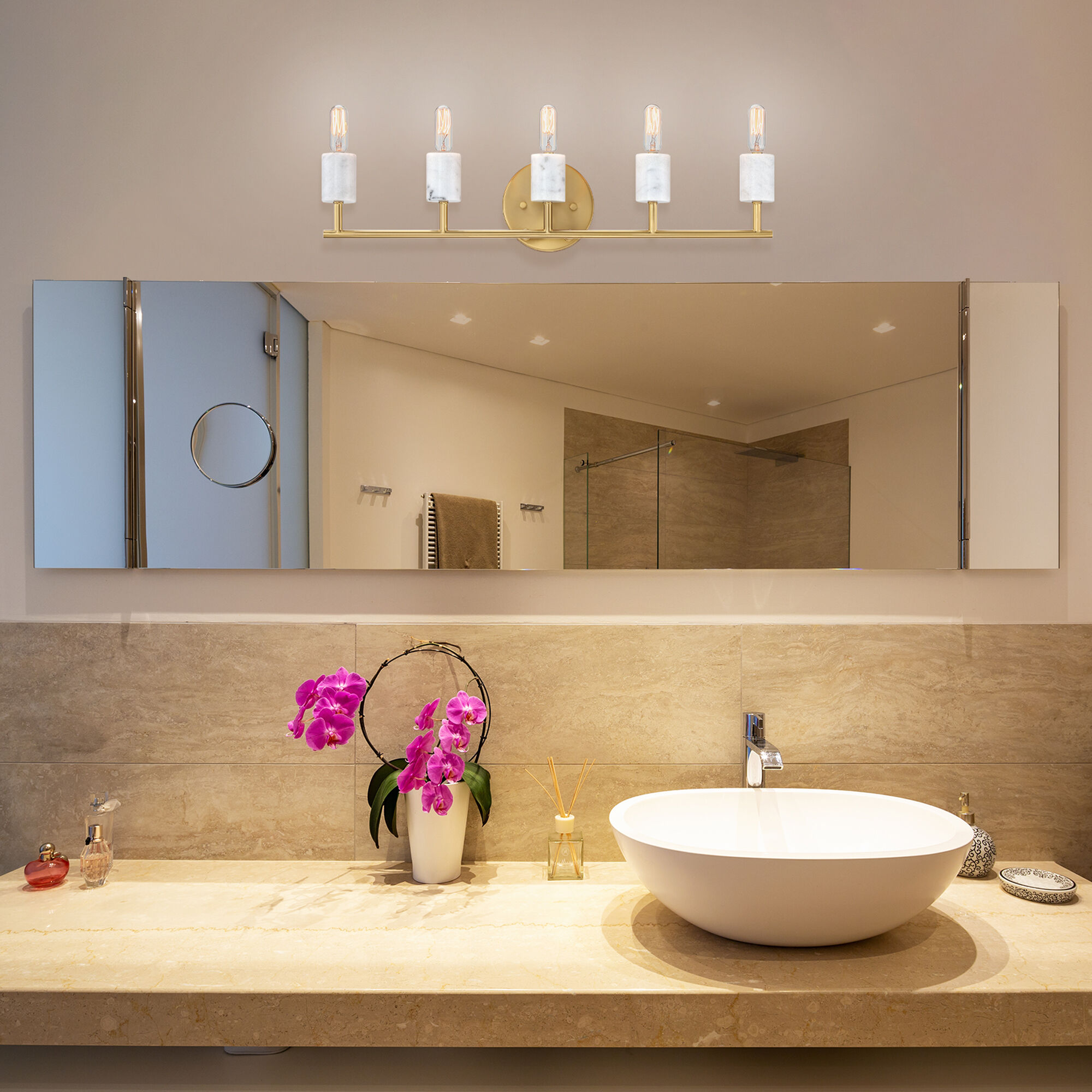 5 light gold vanity light top