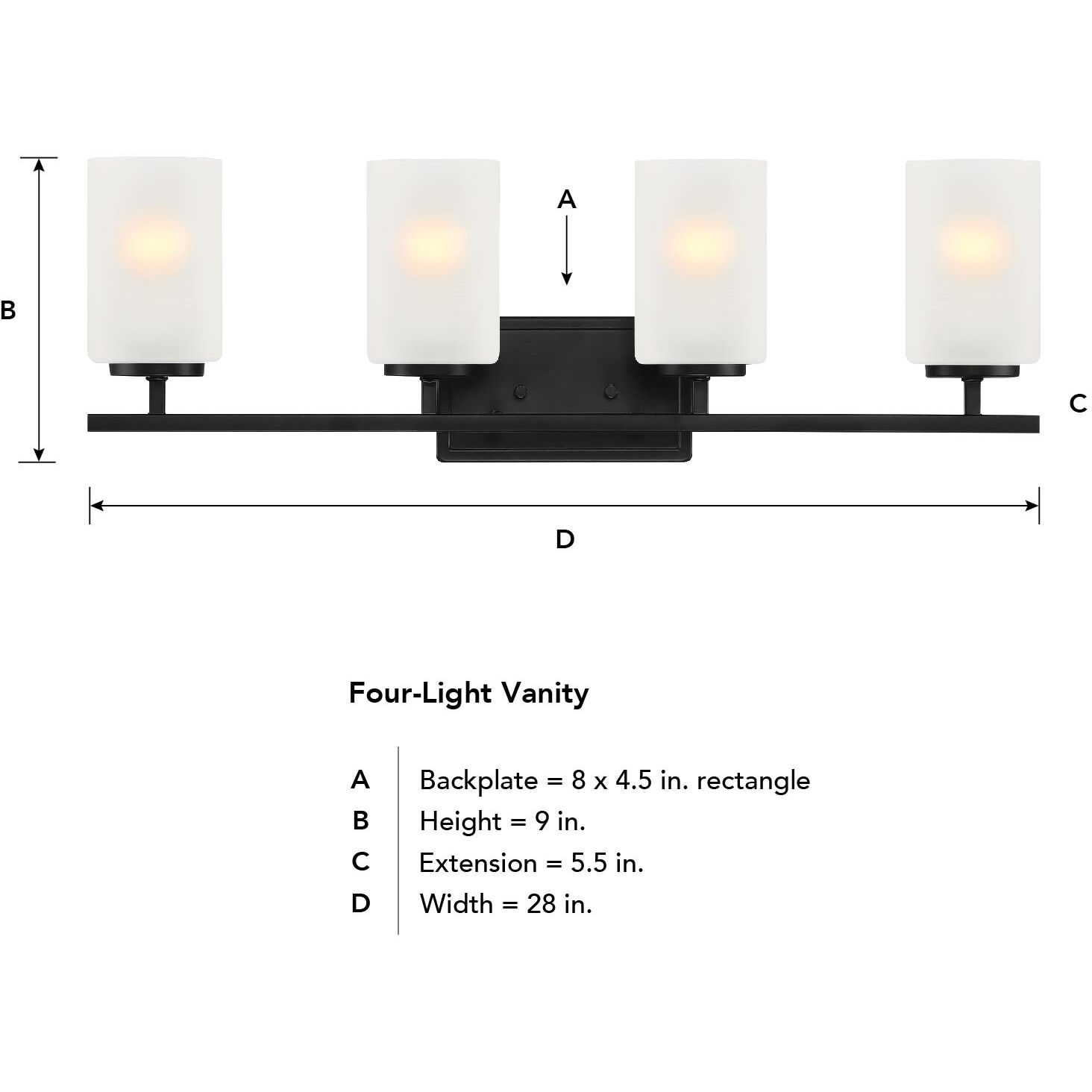 Carmine 4 Light 28 inch Matte Black Vanity Light Wall Light