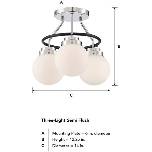 Elle 3 Light 14 inch Polished Nickel Semi-Flush Ceiling Light