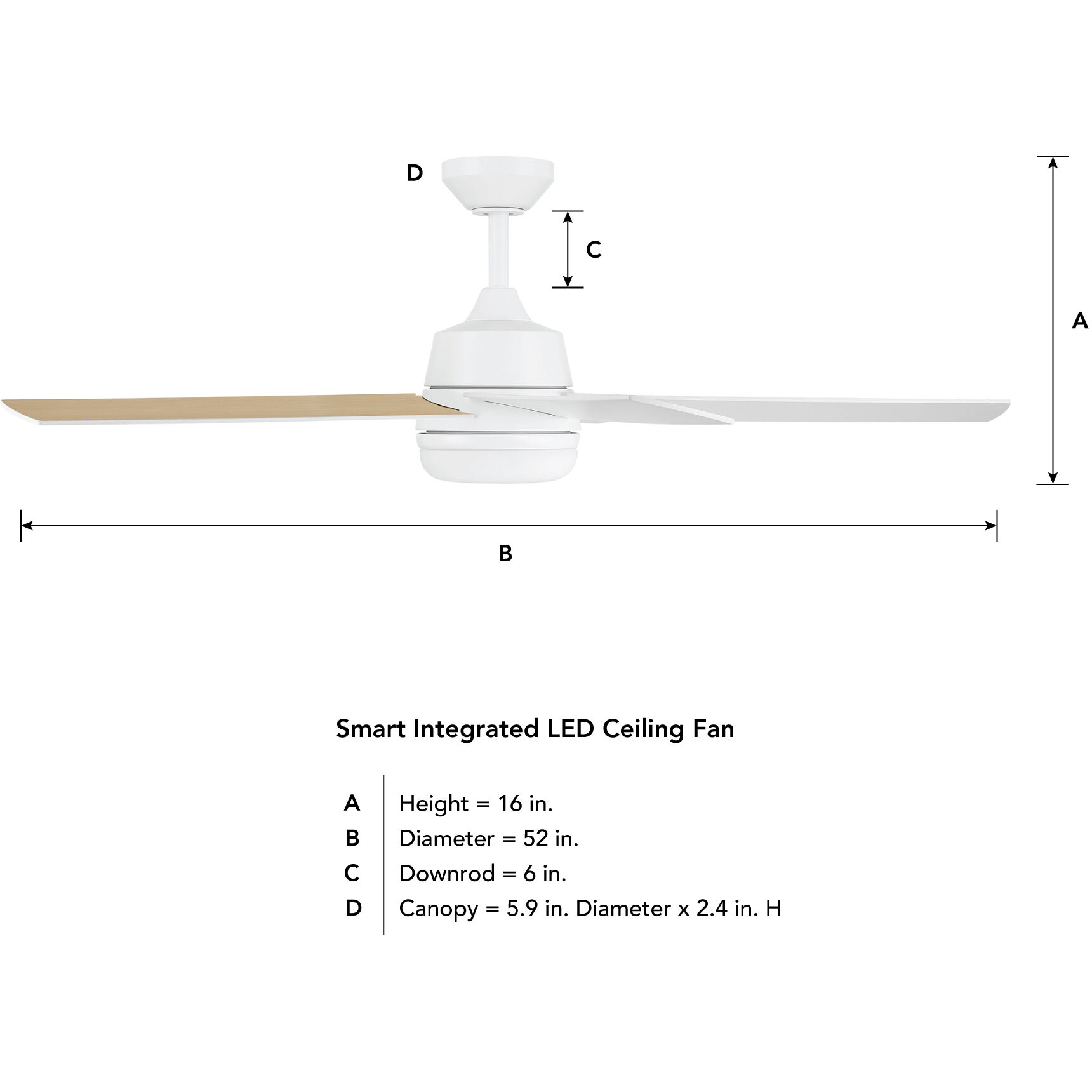 Astrea 52 inch Matte White with Reversible Matte White/Blonde Maple Blades Smart Color Fan