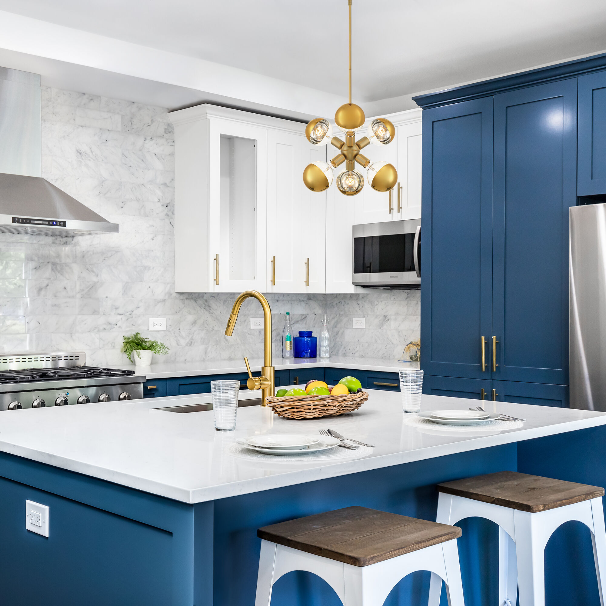 Gambit 6 Light 7 inch Brushed Gold Pendant Ceiling Light