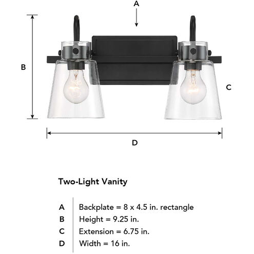 Inwood 2 Light 16 inch Matte Black Vanity Light Wall Light
