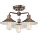 Newbury Station 3 Light 18 inch Old Satin Brass Semi-Flush Ceiling Light