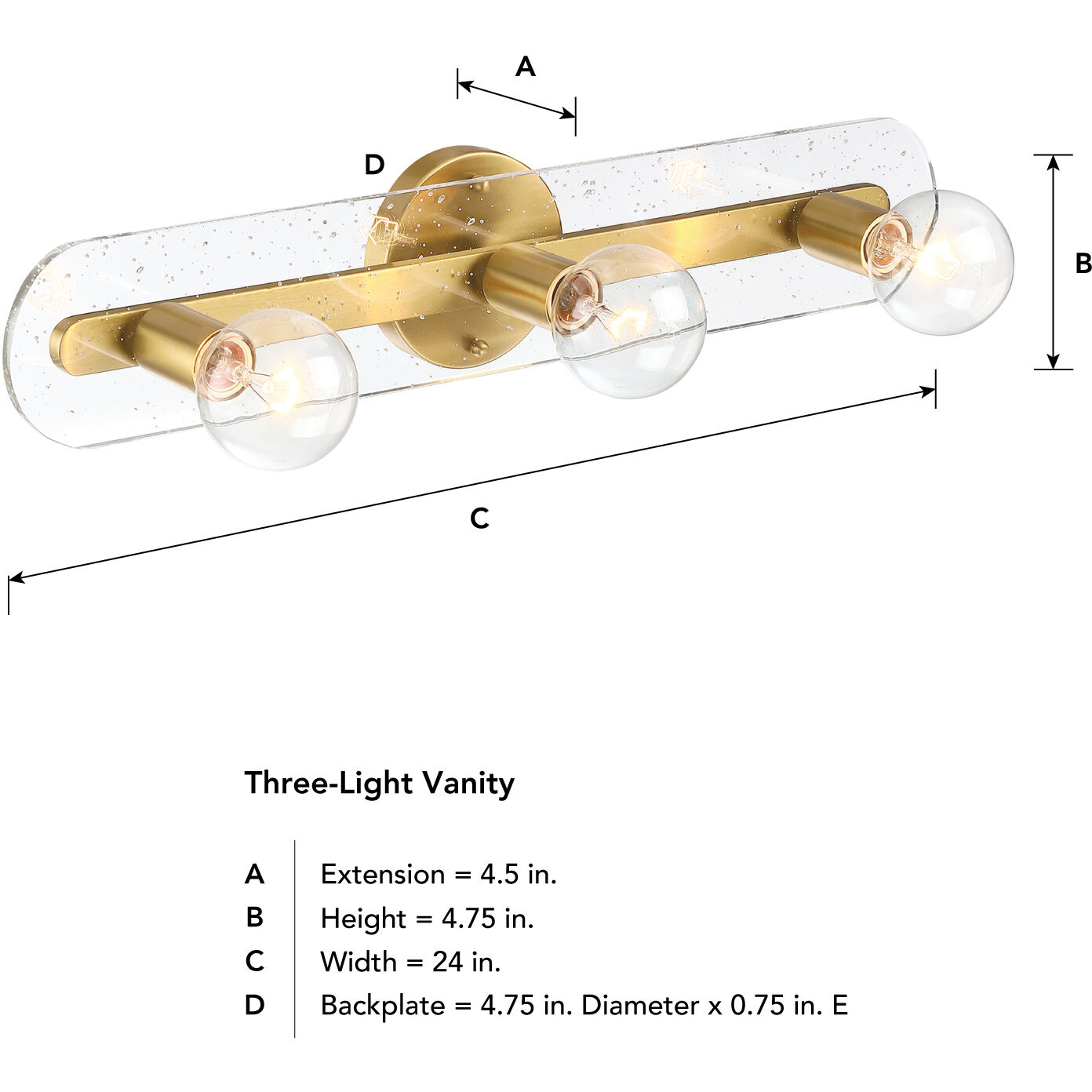Demi 3 Light 24 inch Brushed Gold Vanity Light Wall Light