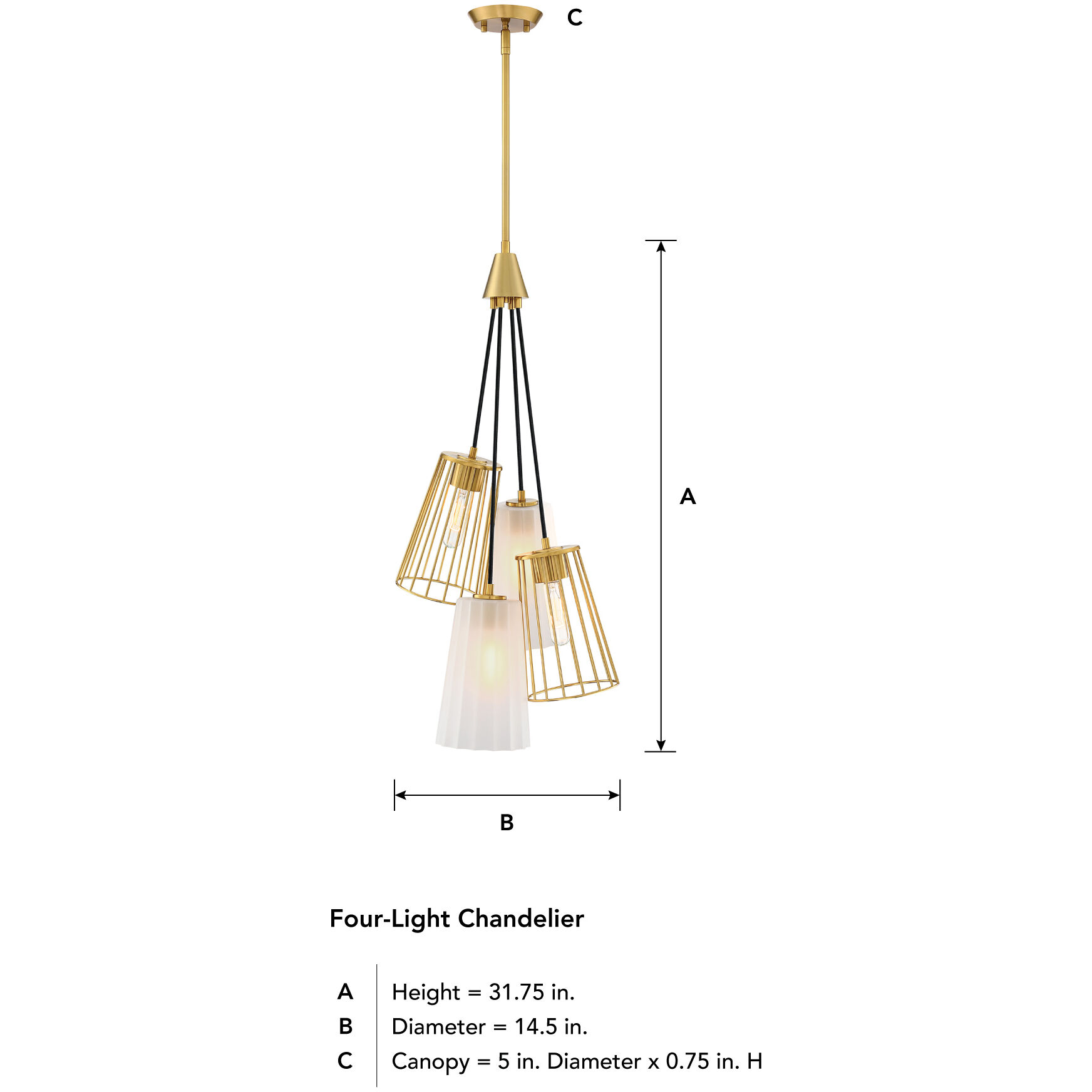 Liana 4 Light 14.5 inch Brushed Gold Chandelier Ceiling Light