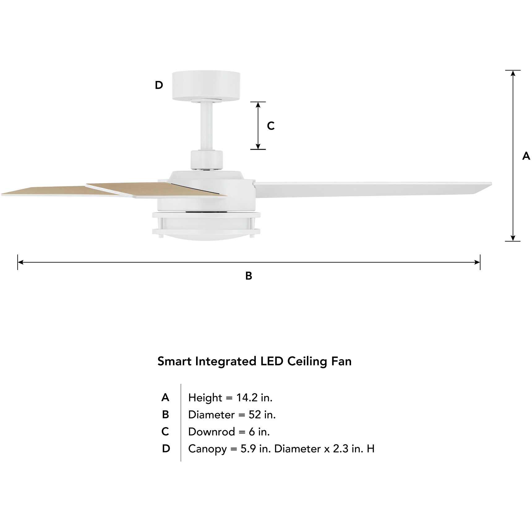 Cassini 52 inch Matte White with Reversible Matte White/Blonde Maple Blades DC Smart Fan