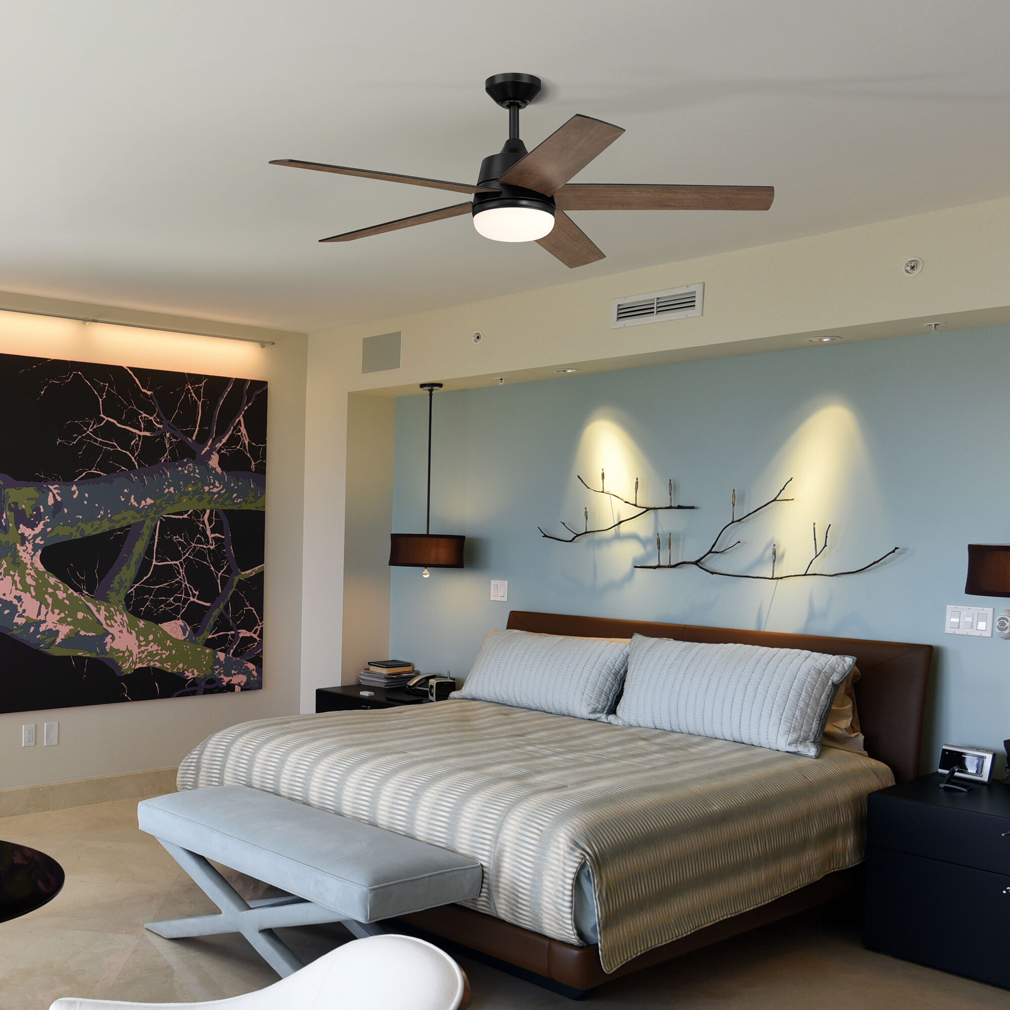 Astrea 52 inch Matte Black with Reversible Matte Black/Sepia Brown Blades Smart Color Fan