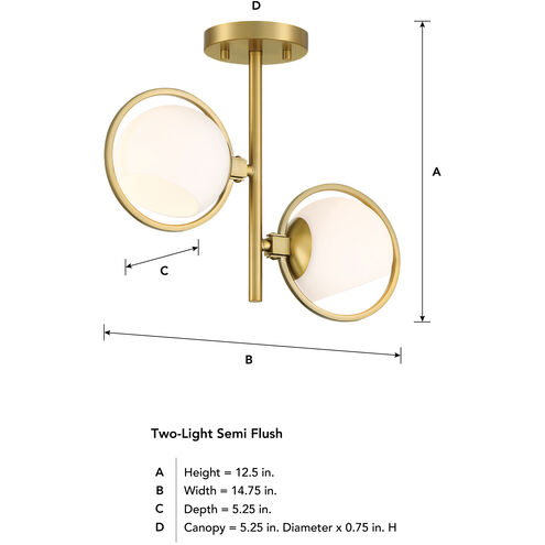 Teatro 2 Light 14.75 inch Brushed Gold Semi-Flush Mount Ceiling Light