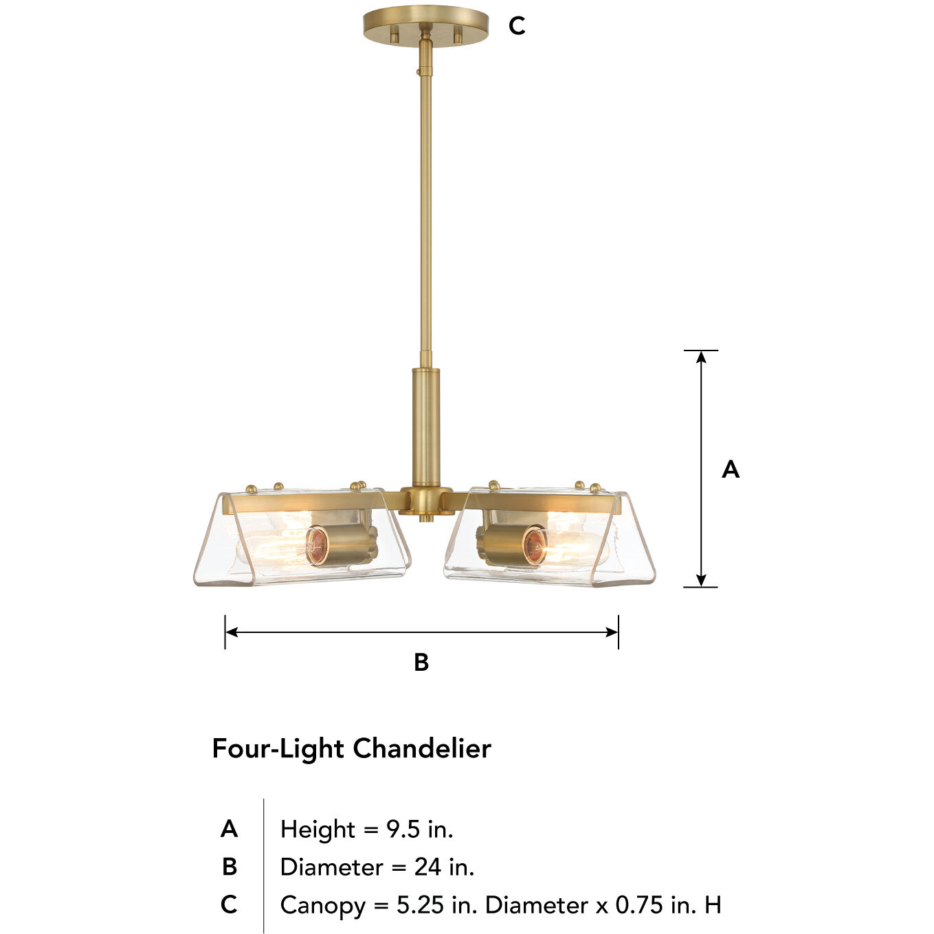 Latitude 4 Light 24 inch Brushed Gold Chandelier Ceiling Light