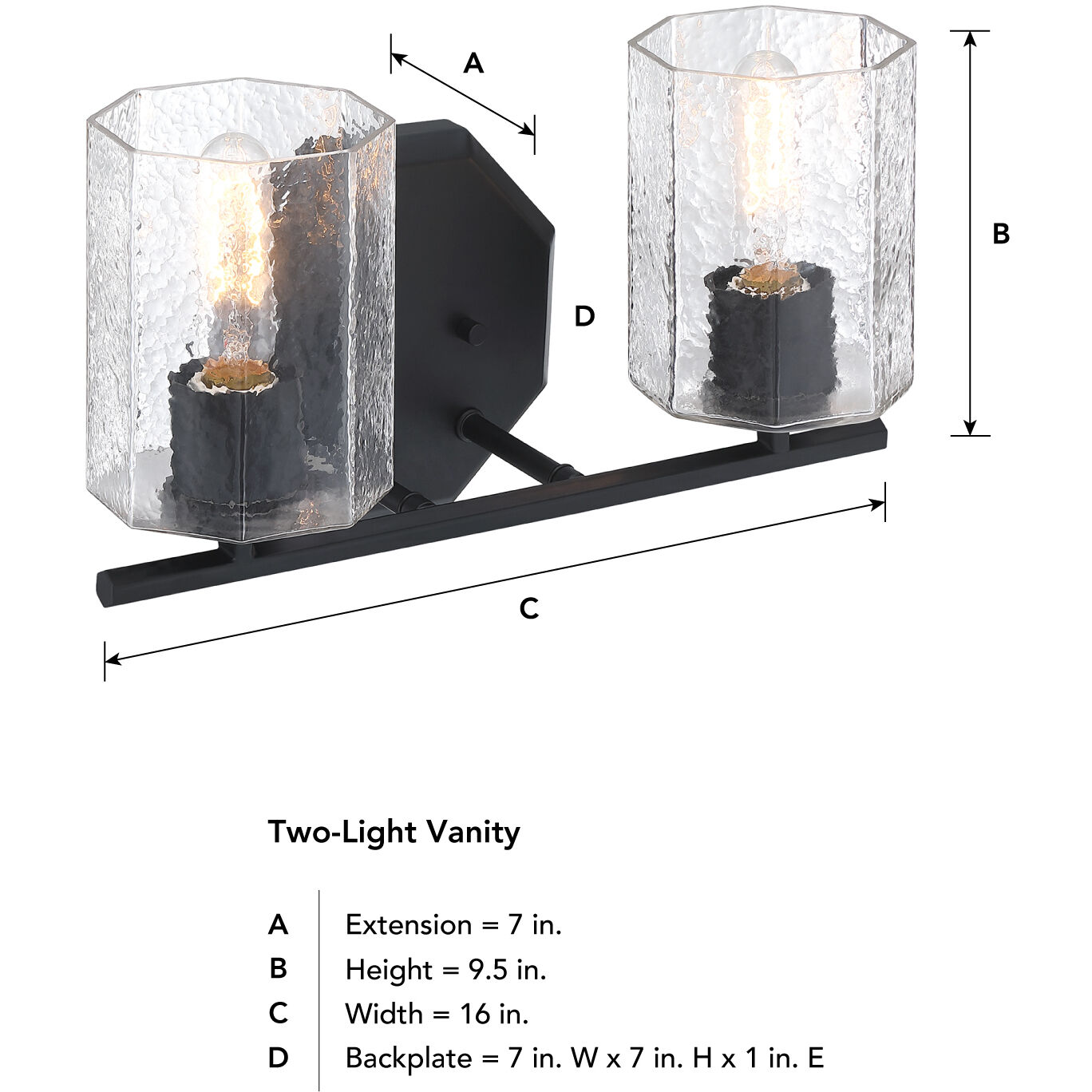 Haven 2 Light 16 inch Matte Black Vanity Light Wall Light