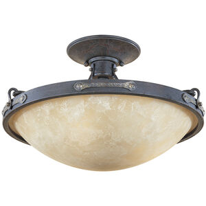 Austin 3 Light 16 inch Weathered Saddle Semi-Flush Ceiling Light