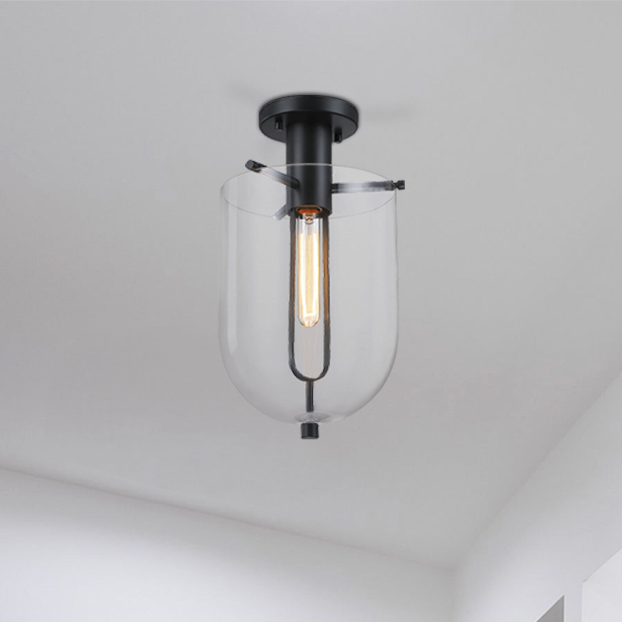 Skylar LED 10 inch Matte Black Semi-Flush Mount Ceiling Light