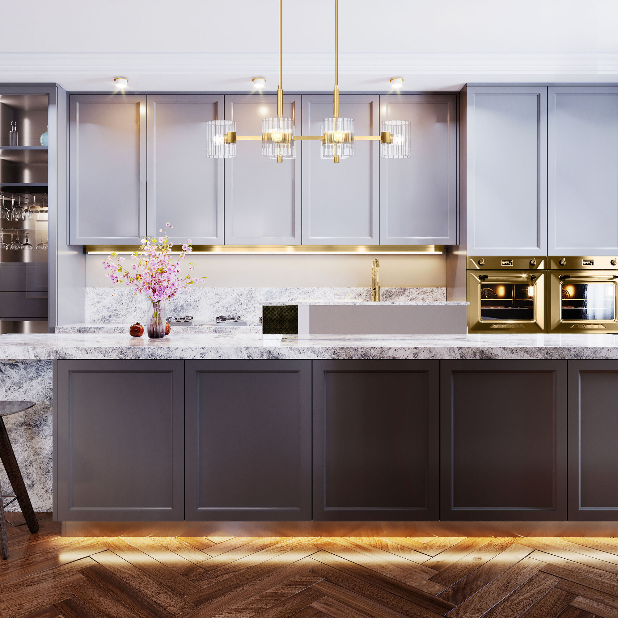 Aries 6 Light 36 inch Brushed Gold Island Light Ceiling Light