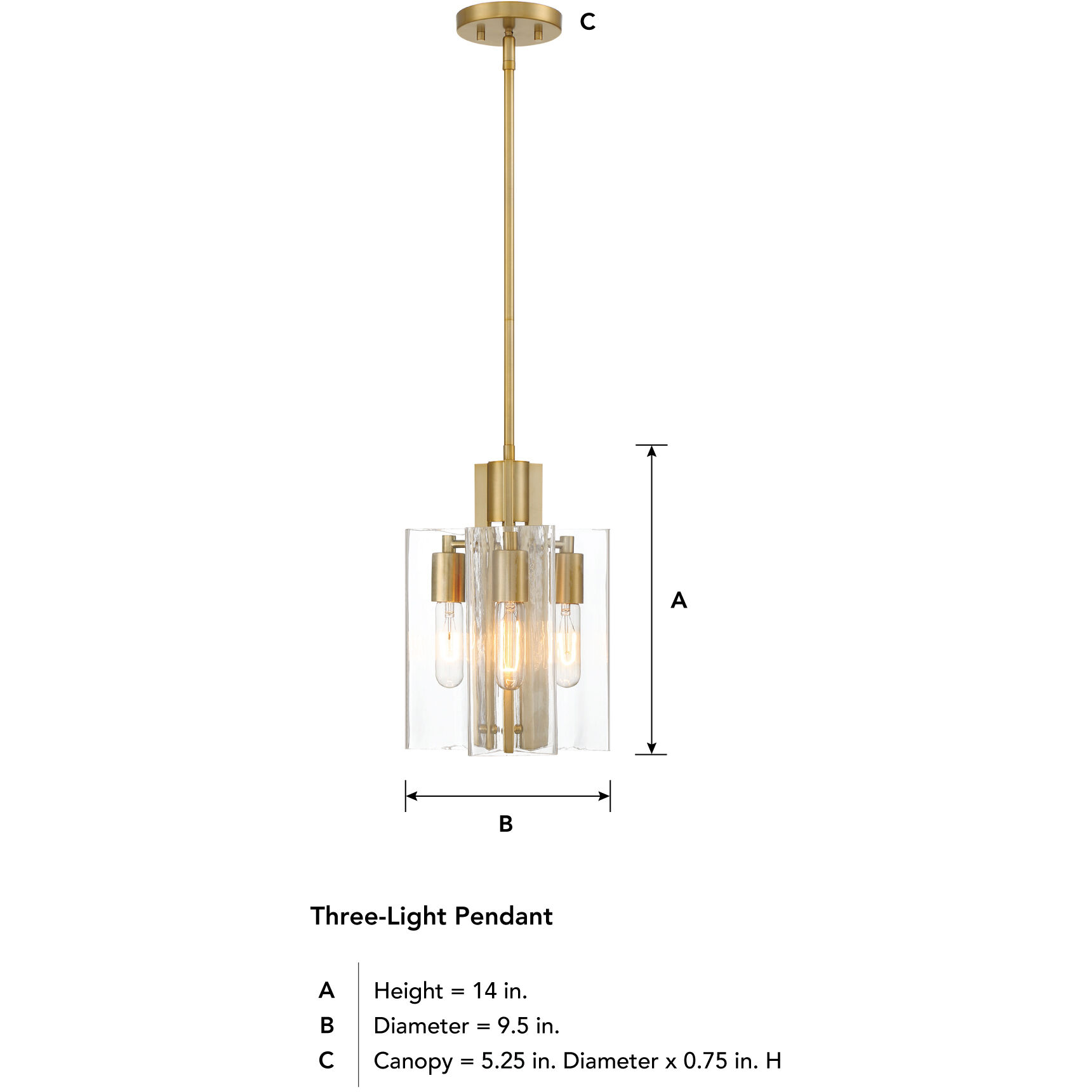 Latitude 3 Light 9.5 inch Brushed Gold Pendant Ceiling Light