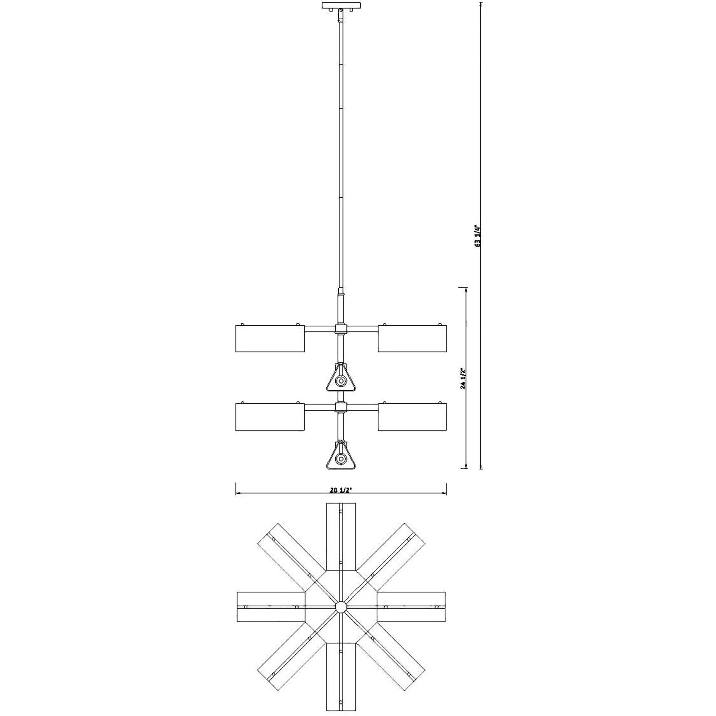 Latitude 8 Light 28.5 inch Brushed Gold Chandelier Ceiling Light