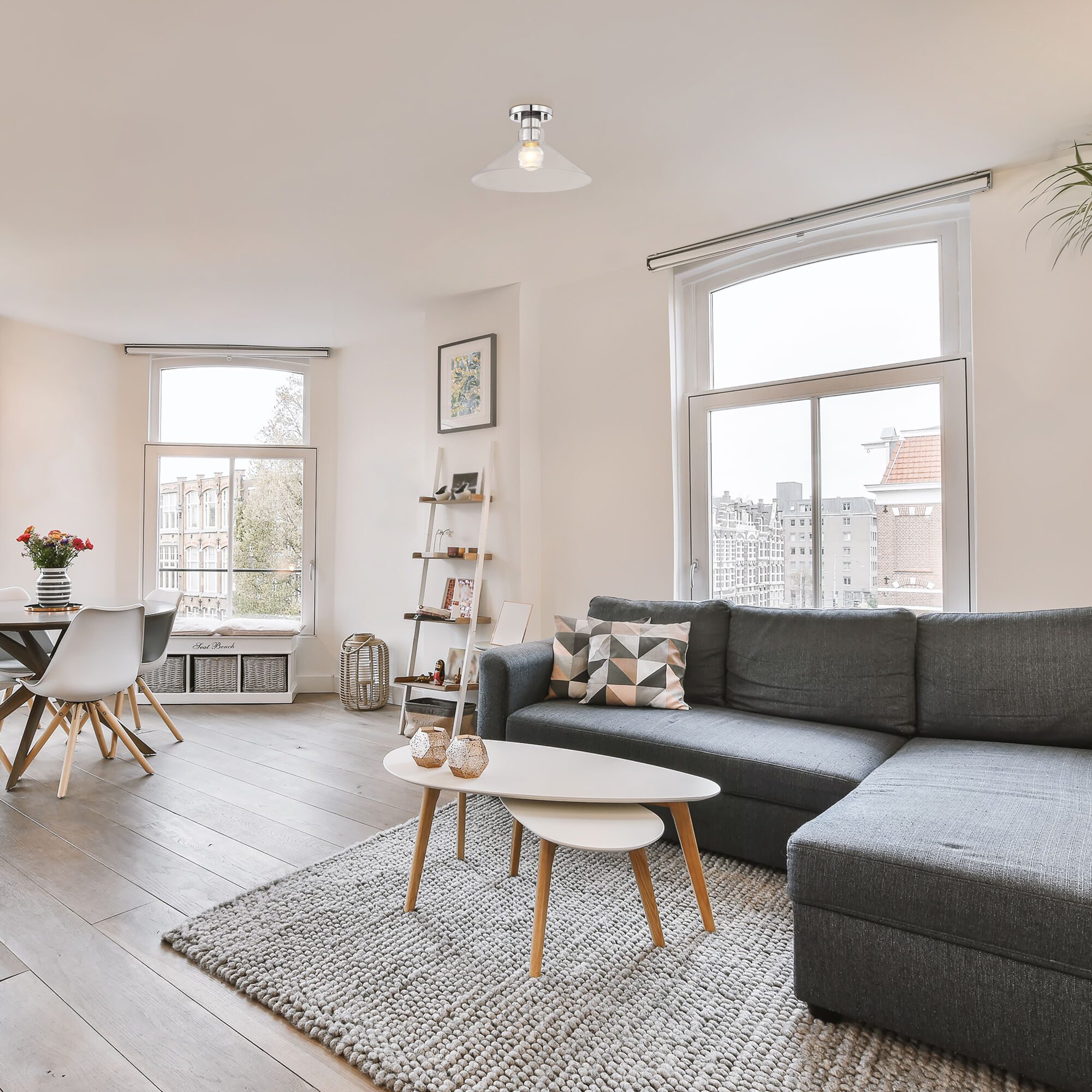 Leena 1 Light 14 inch Polished Nickle Semi Flush Mount Ceiling Light in Polished Nickel